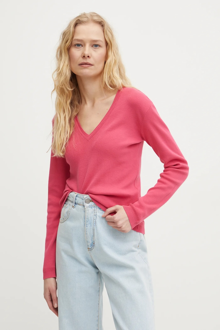 United Colors of Benetton pulover de bumbac culoarea roz, light, 1091D4625 United Colors of Benetton pulover de bumbac culoarea roz, light, 1091D4625