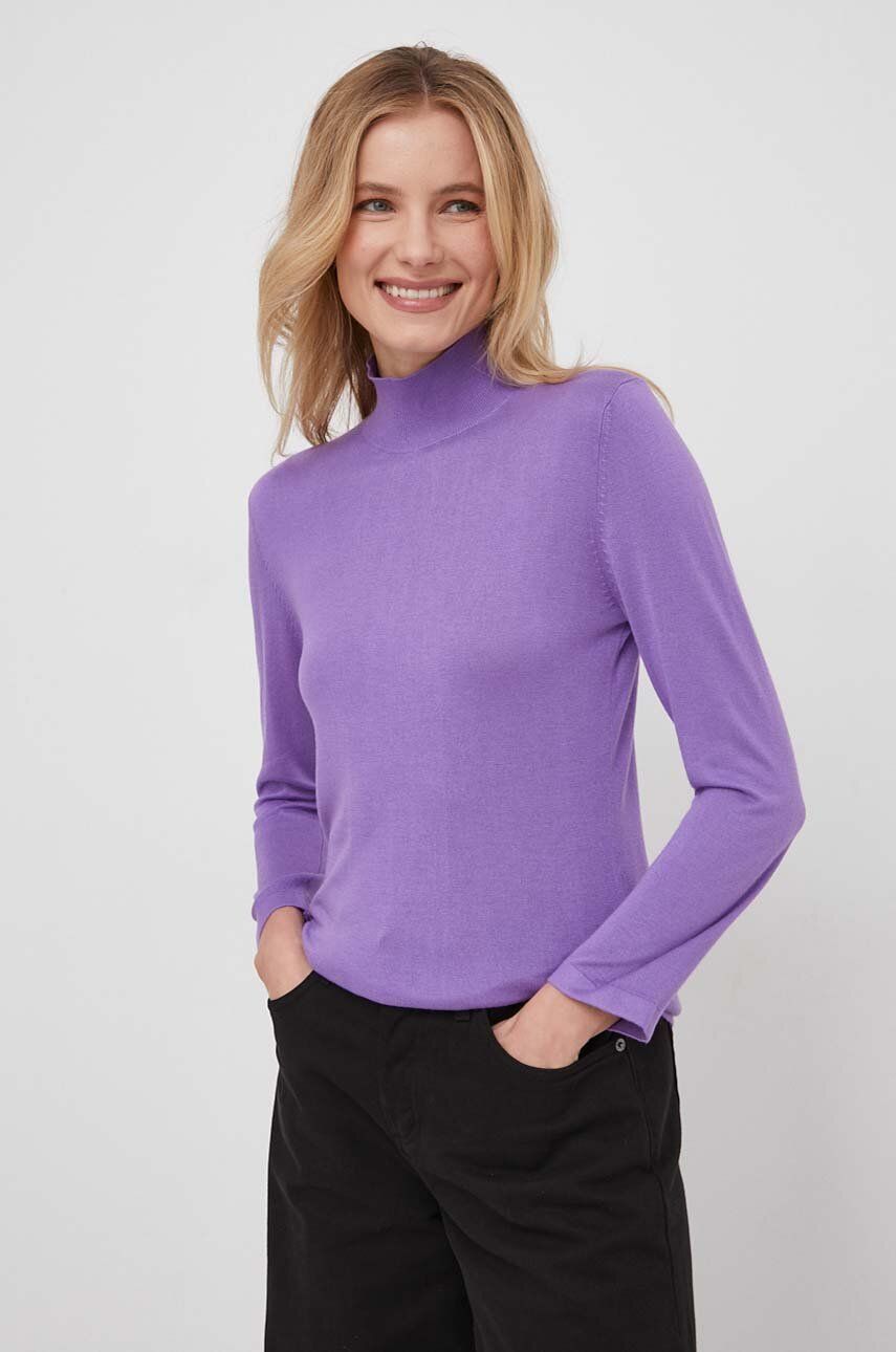 Sisley pulover din amestec de mătase culoarea violet, light, cu guler
