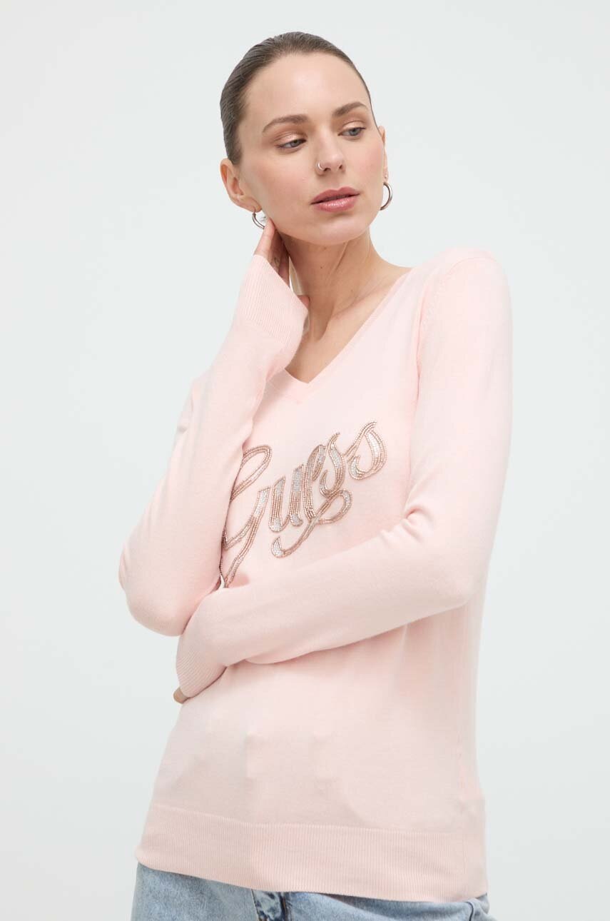 

Пуловер Guess MYLA дамски в розово от лека материя W4GR25 Z2NQ2, Розов