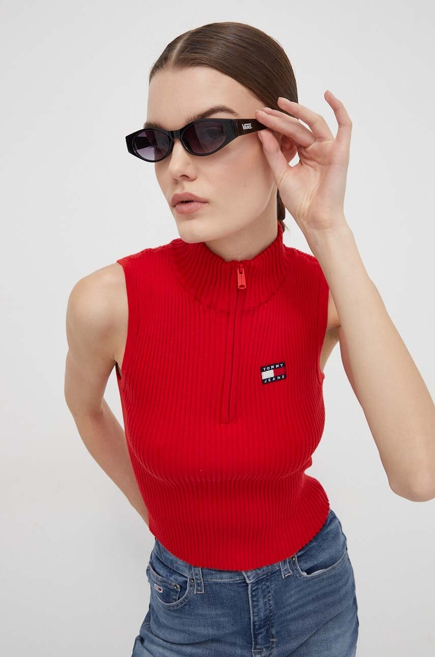 Tommy Jeans top femei, culoarea rosu, cu turtleneck