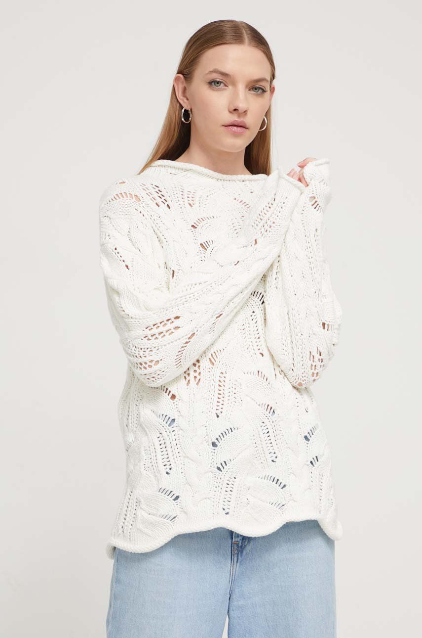 Desigual pulover de bumbac culoarea alb, cu turtleneck