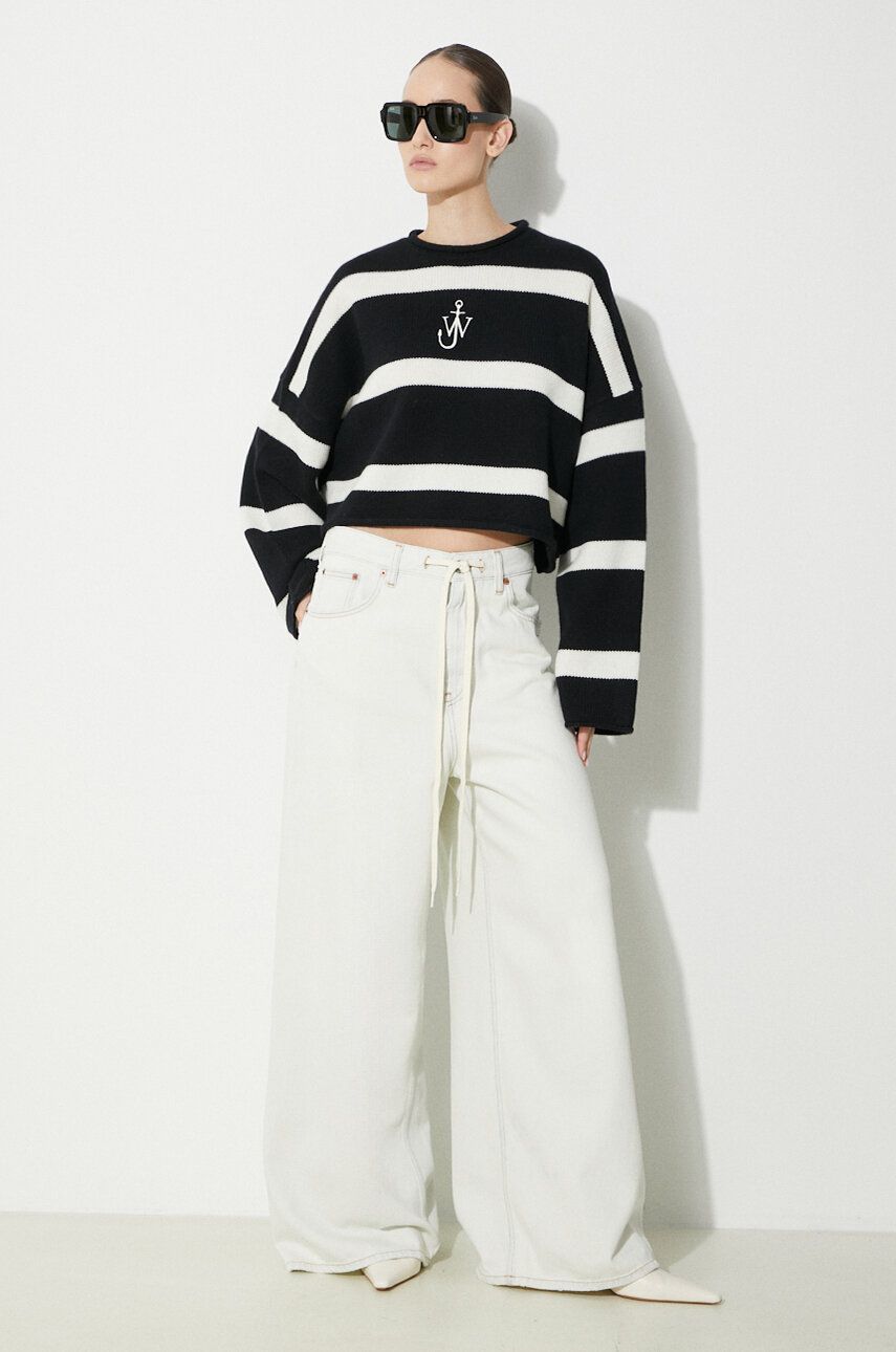 Vuneni pulover JW Anderson Cropped Anchor Jumper za žene, boja: crna, KW1121.YN0264.901