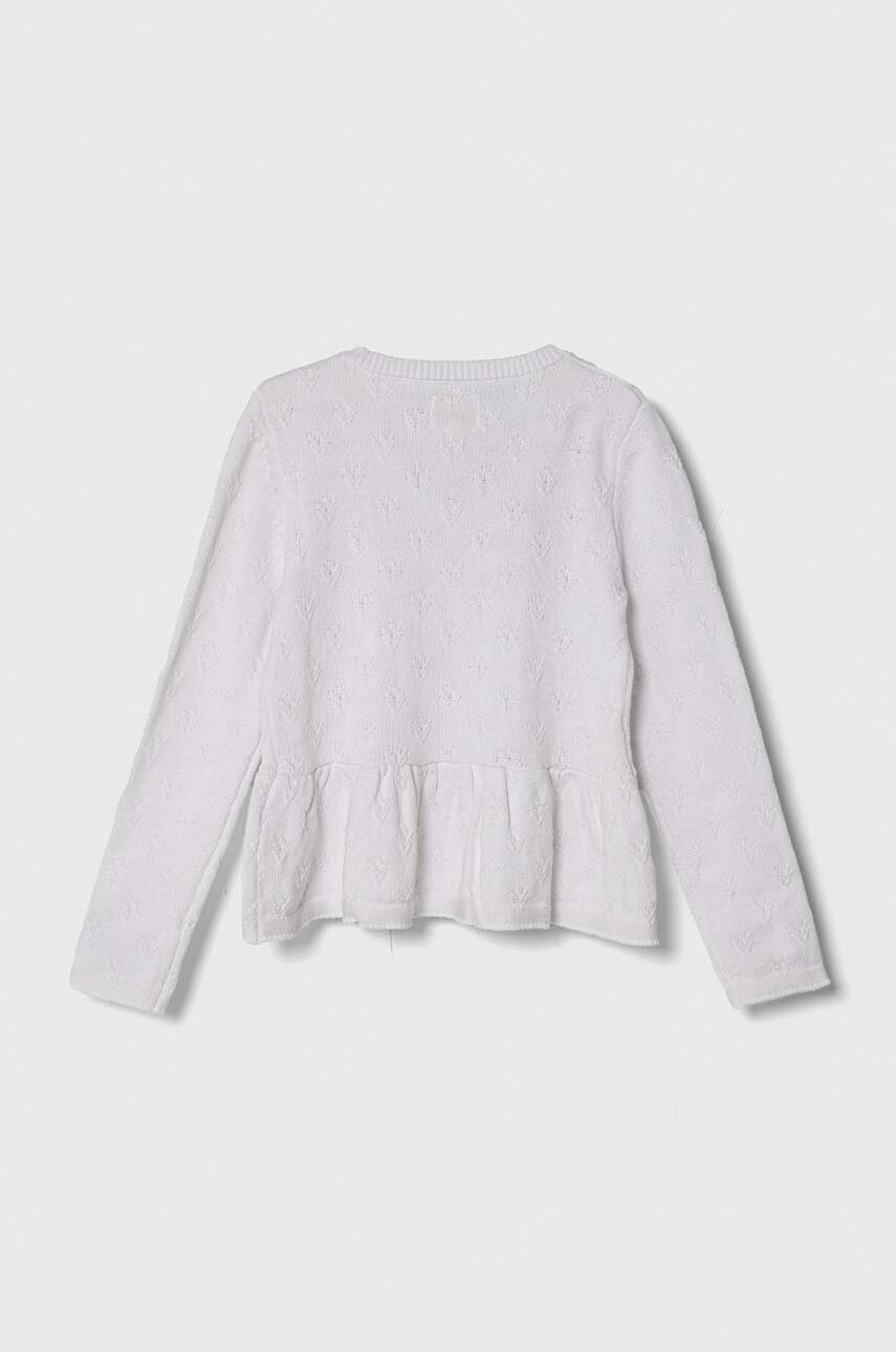 Дитячий бавовняний кардиган Guess колір білий легкий