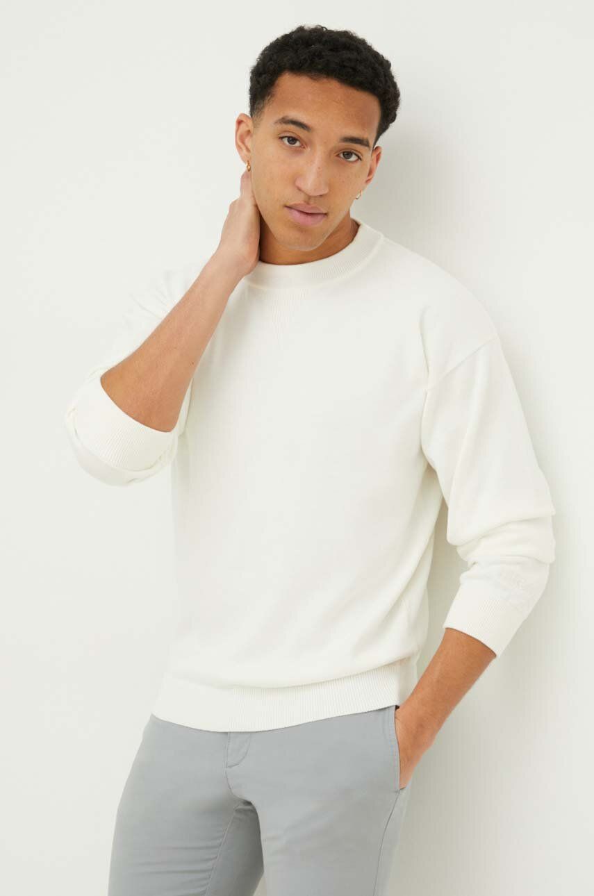Bavlněný svetr HUGO béžová barva, lehký