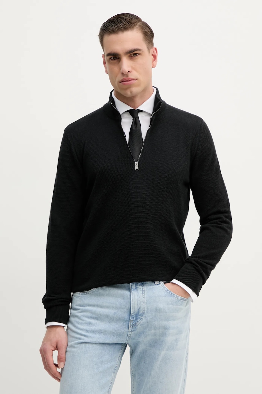 BOSS pulover de bumbac culoarea negru, light, cu turtleneck