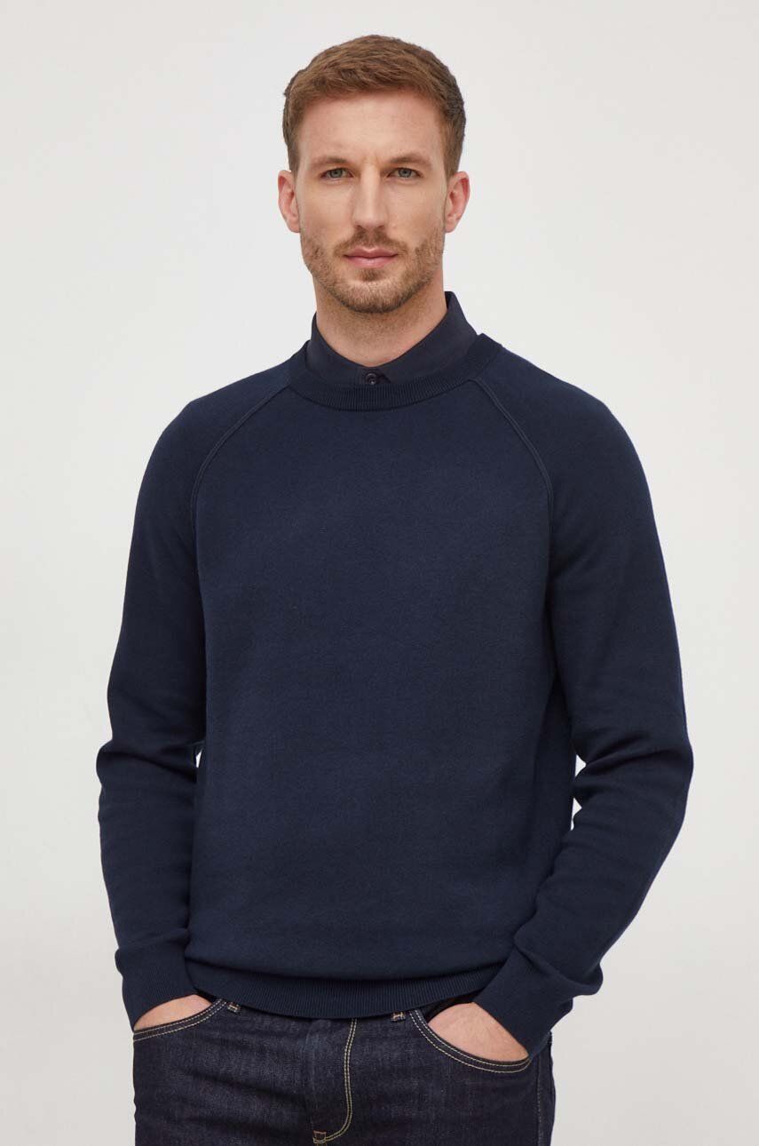 BOSS pulover din amestec de lână bărbați, culoarea bleumarin, light 50506018