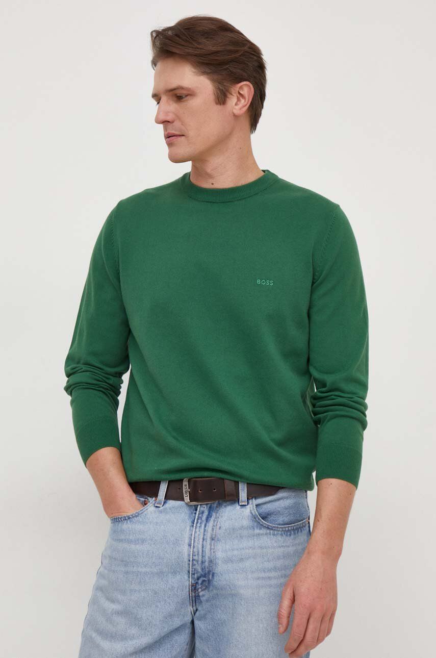 Bavlněný svetr BOSS zelená barva, lehký, 50506023