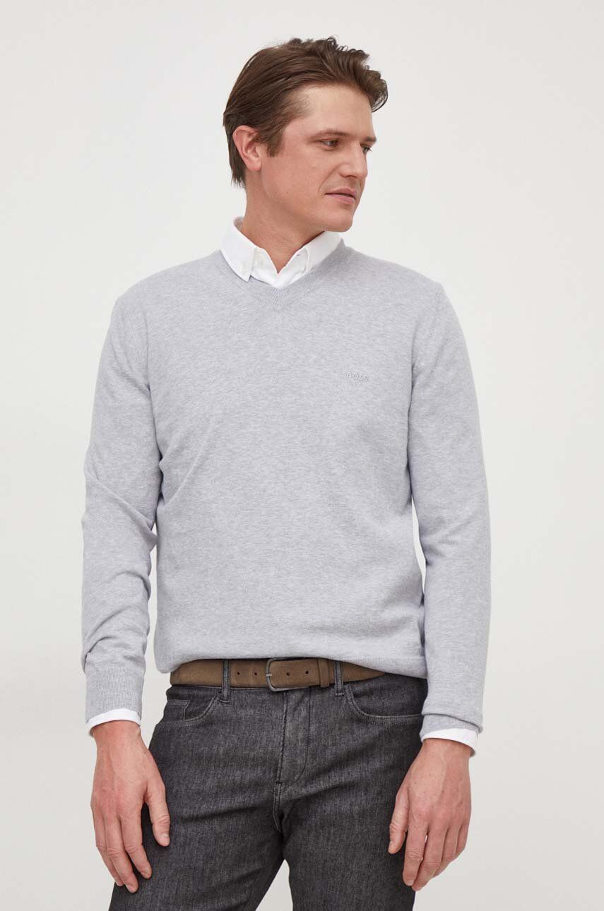 BOSS pulover de bumbac culoarea gri, light 50506042