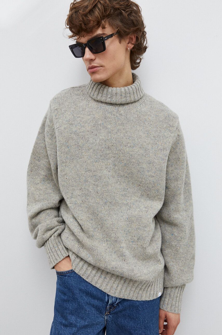 Les Deux pulover de lana barbati, culoarea gri, cu guler