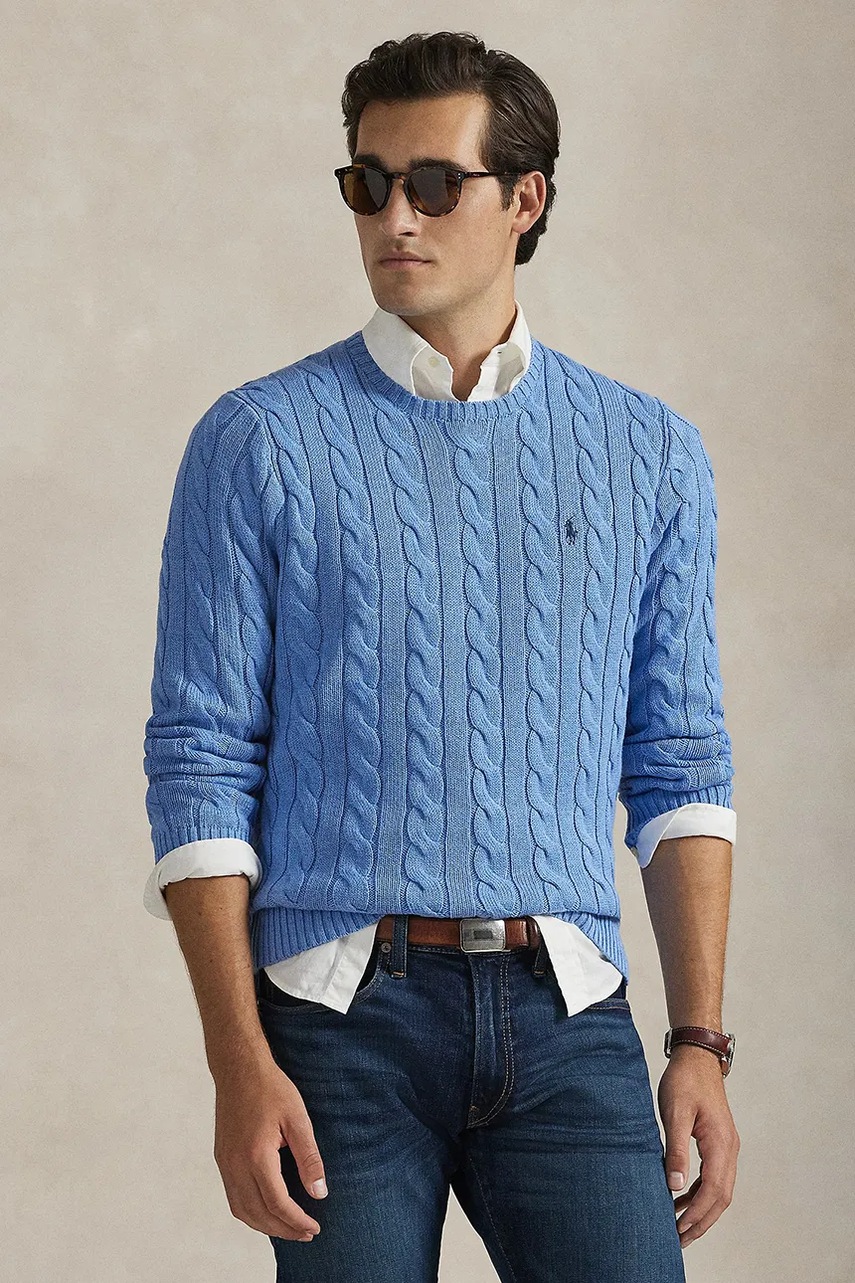 

Памучен пуловер Polo Ralph Lauren в бежово 710775885, Тъмносин