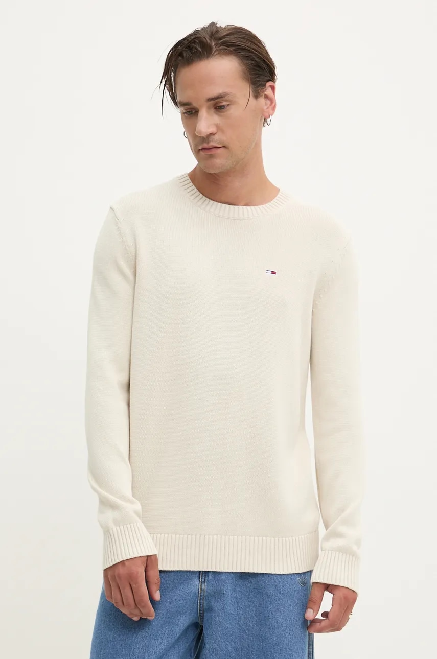 Tommy Jeans pulover de bumbac culoarea bej Tommy Jeans pulover de bumbac culoarea bej