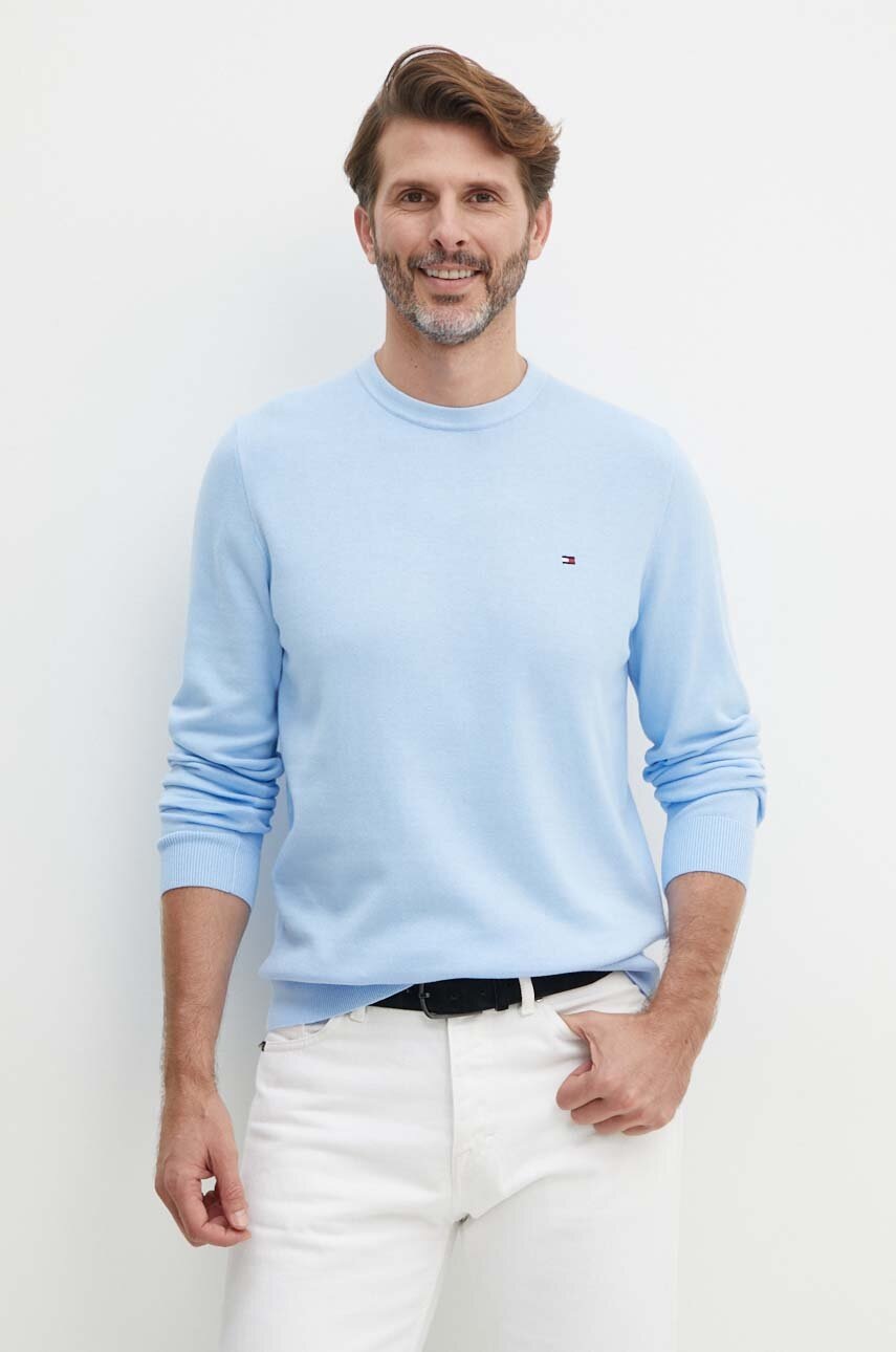 

Памучен пуловер Tommy Hilfiger в синьо от лека материя, Син