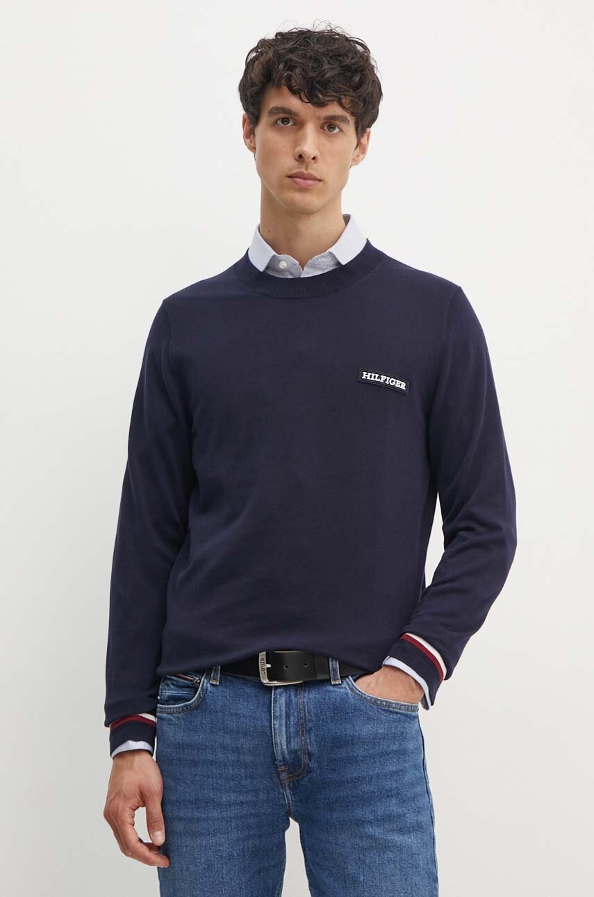 

Памучен пуловер Tommy Hilfiger в тъмносиньо от лека материя, Тъмносин