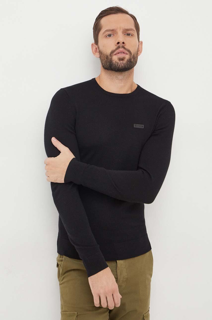 Levně Vlněný svetr Calvin Klein pánský, černá barva, lehký, K10K112413