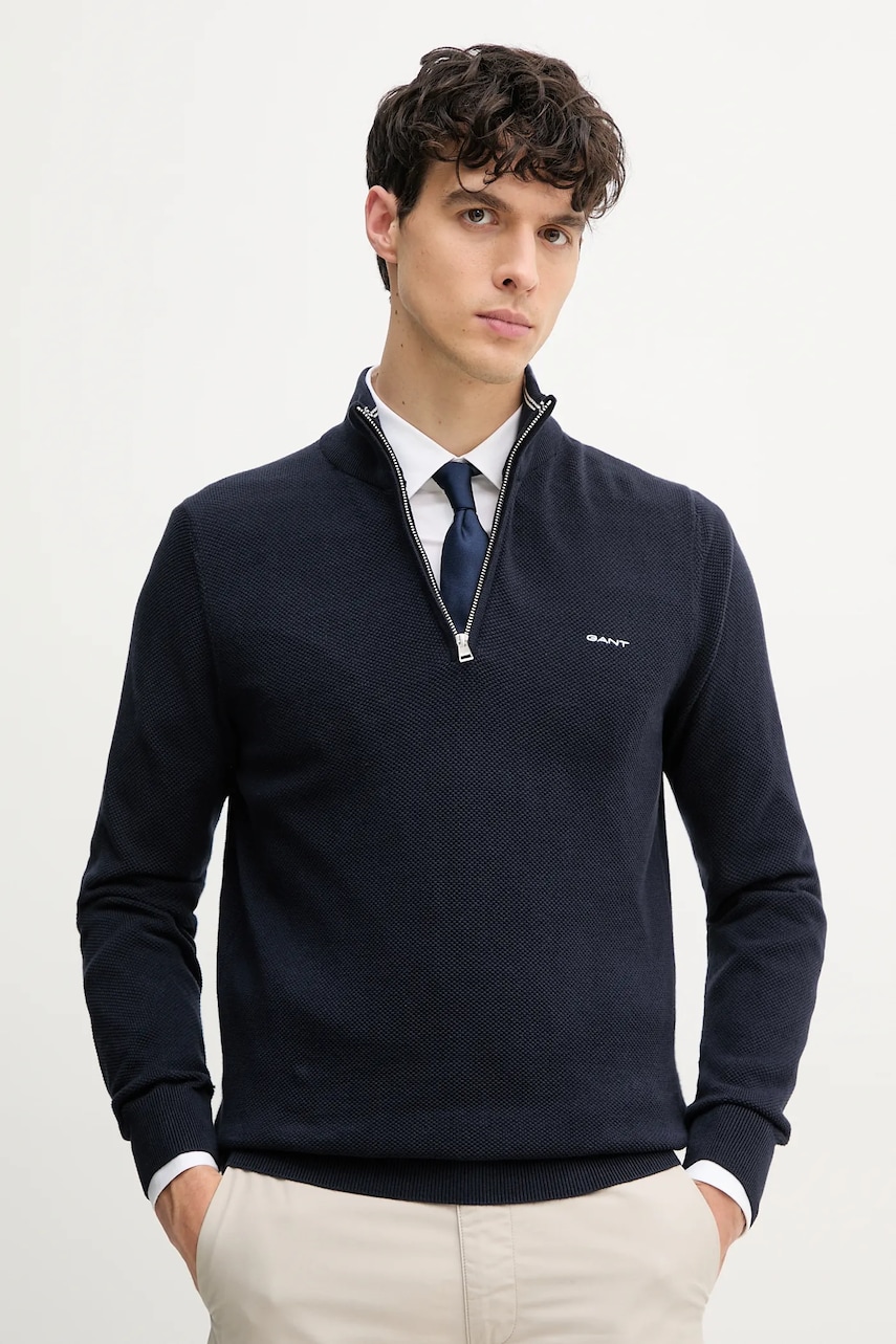 Gant pulover de bumbac culoarea albastru marin, light Gant pulover de bumbac culoarea albastru marin, light