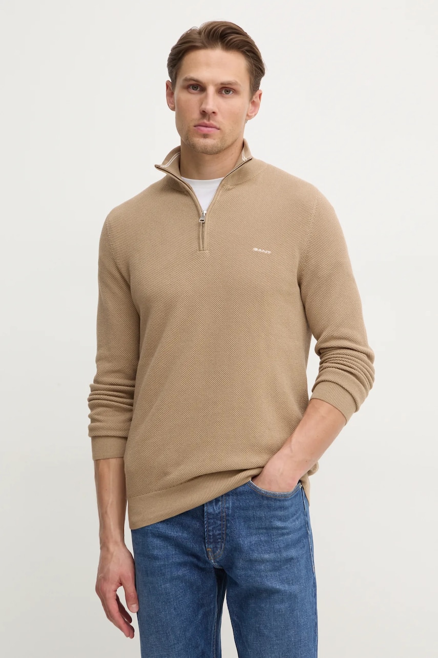 Gant pulover de bumbac culoarea bej, light Gant pulover de bumbac culoarea bej, light