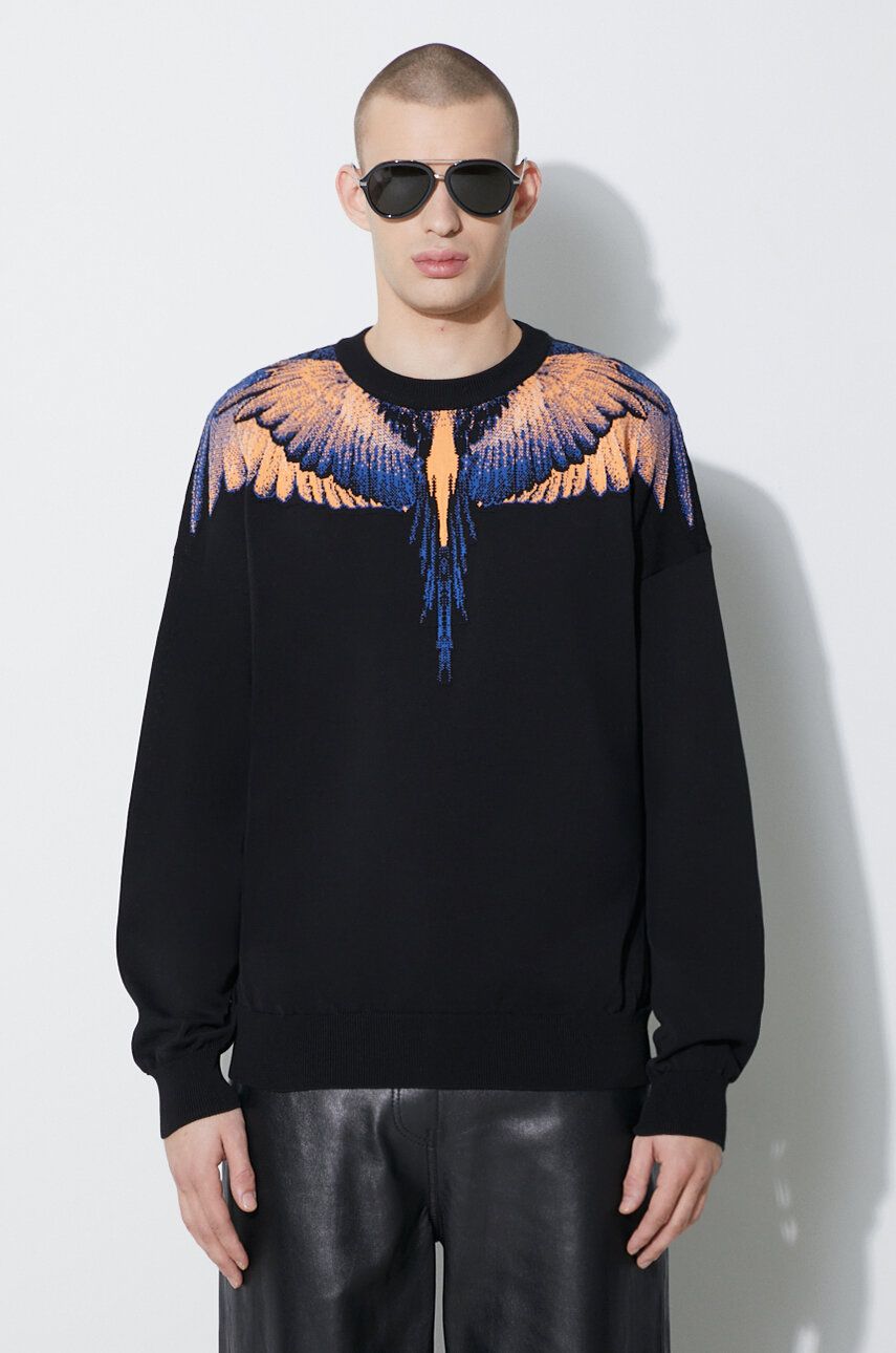 Bombažen Pulover Marcelo Burlon Icon Wings Knit Boxy Crew črna Barva, CMHE024S24KNI0011026