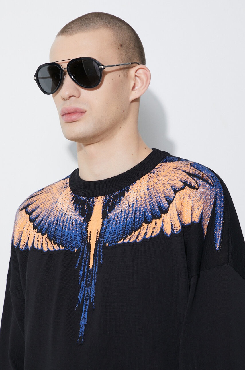 Бавовняний светр Marcelo Burlon Icon Wings Knit Boxy Crew колір чорний легкий CMHE024S24KNI0011026 