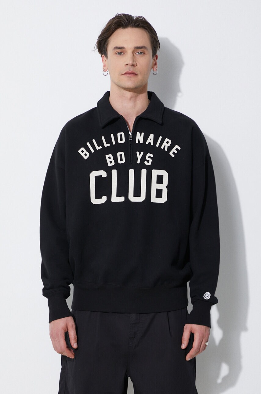 Bavlněná mikina Billionaire Boys Club Collared Half Zip Sweater černá barva, s potiskem, B24125
