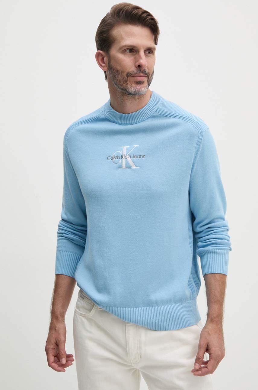 

Памучен пуловер Calvin Klein Jeans в синьо от лека материя J30J325167, Син