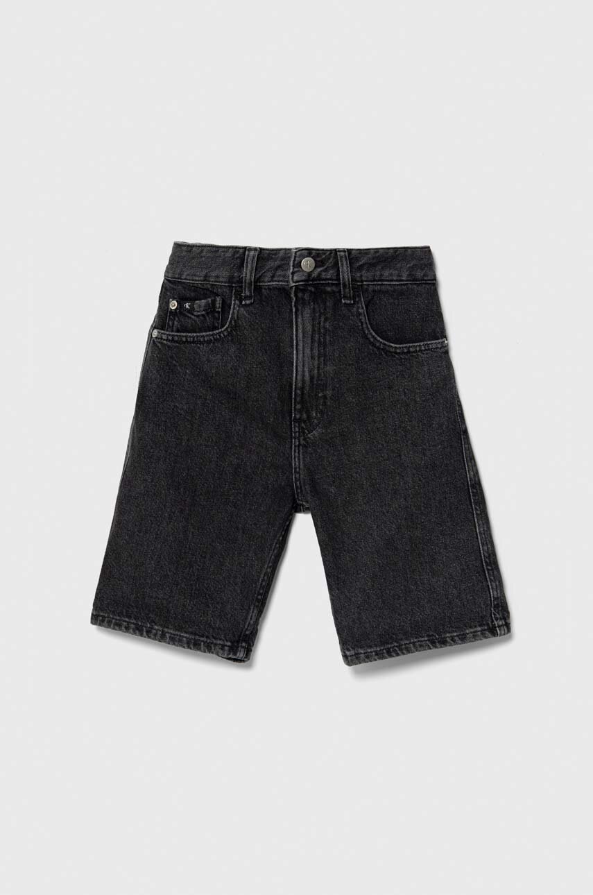 

Детски дънков къс панталон Calvin Klein Jeans в черно с регулируема талия, Черен