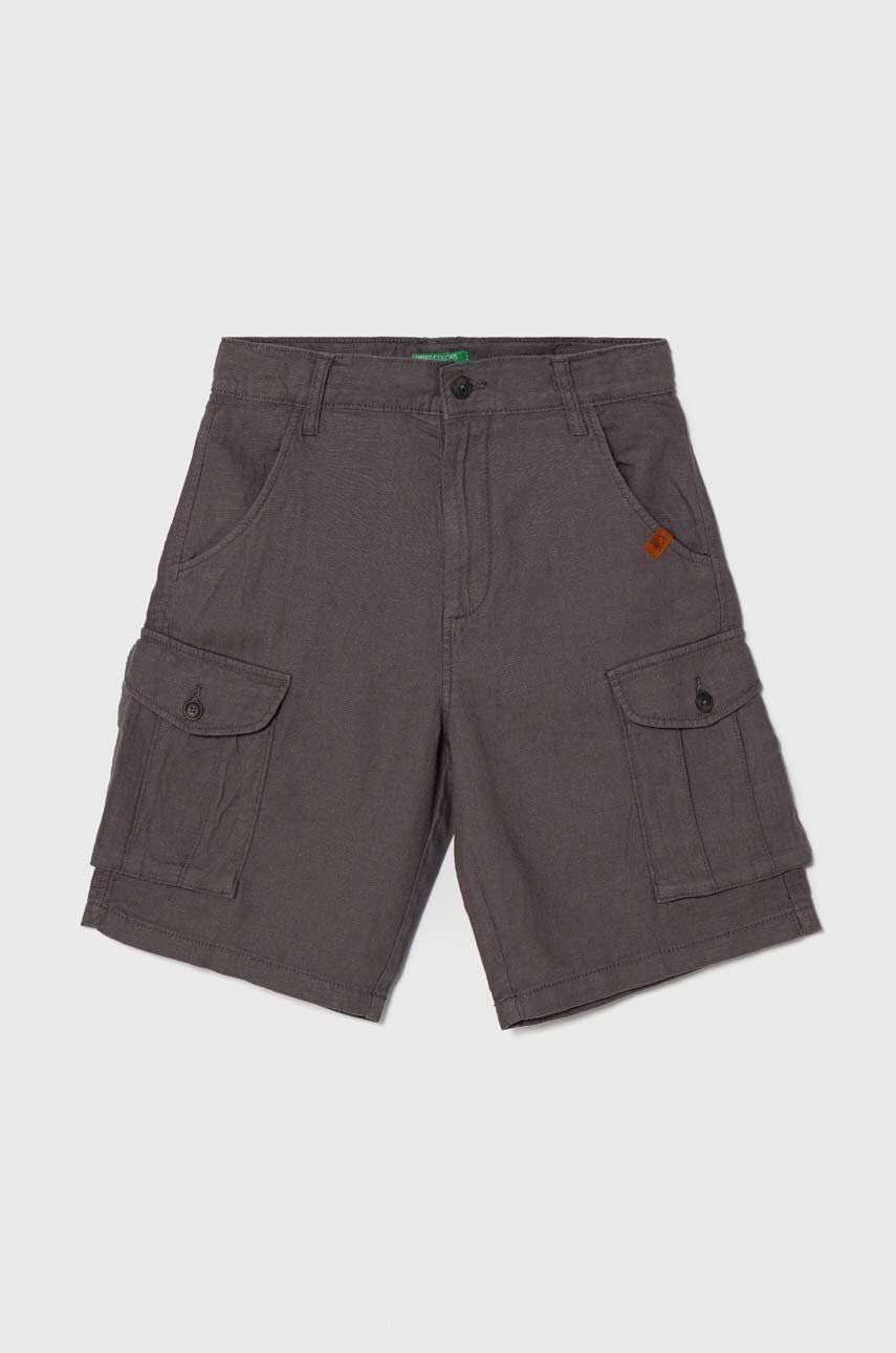 United Colors of Benetton pantaloni scurți de in pentru copii culoarea gri, talie reglabila