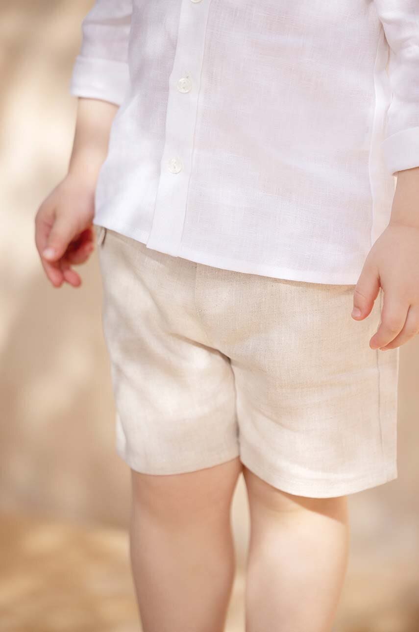 Tartine et Chocolat pantaloni scurți de in pentru bebeluși culoarea bej