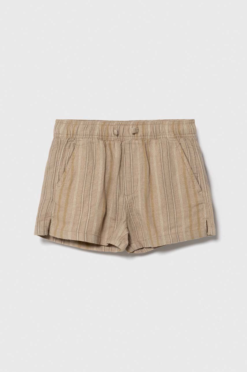 Abercrombie & Fitch pantaloni scurți de in pentru copii culoarea bej, talie reglabila