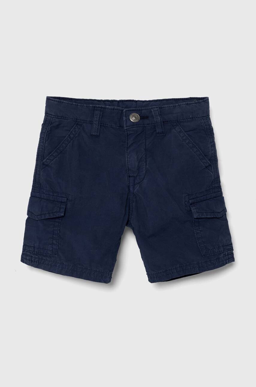 Levně Dětské bavlněné šortky Guess tmavomodrá barva, nastavitelný pas