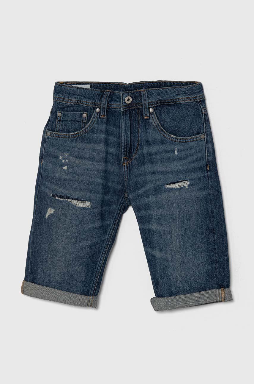 Pepe Jeans pantaloni scurti din denim pentru copii SLIM SHORT REPAIR JR culoarea albastru marin, talie reglabila