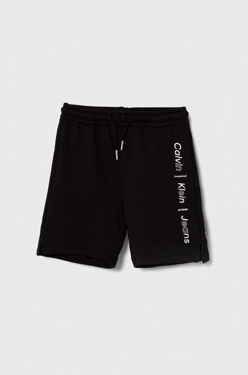 

Детски памучен къс панталон Calvin Klein Jeans в черно с регулируема талия, Черен