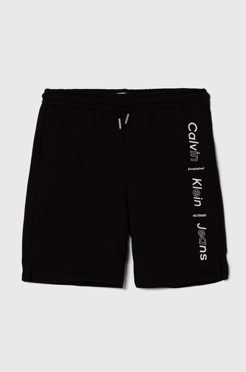 

Детски памучен къс панталон Calvin Klein Jeans в черно с регулируема талия, Черен