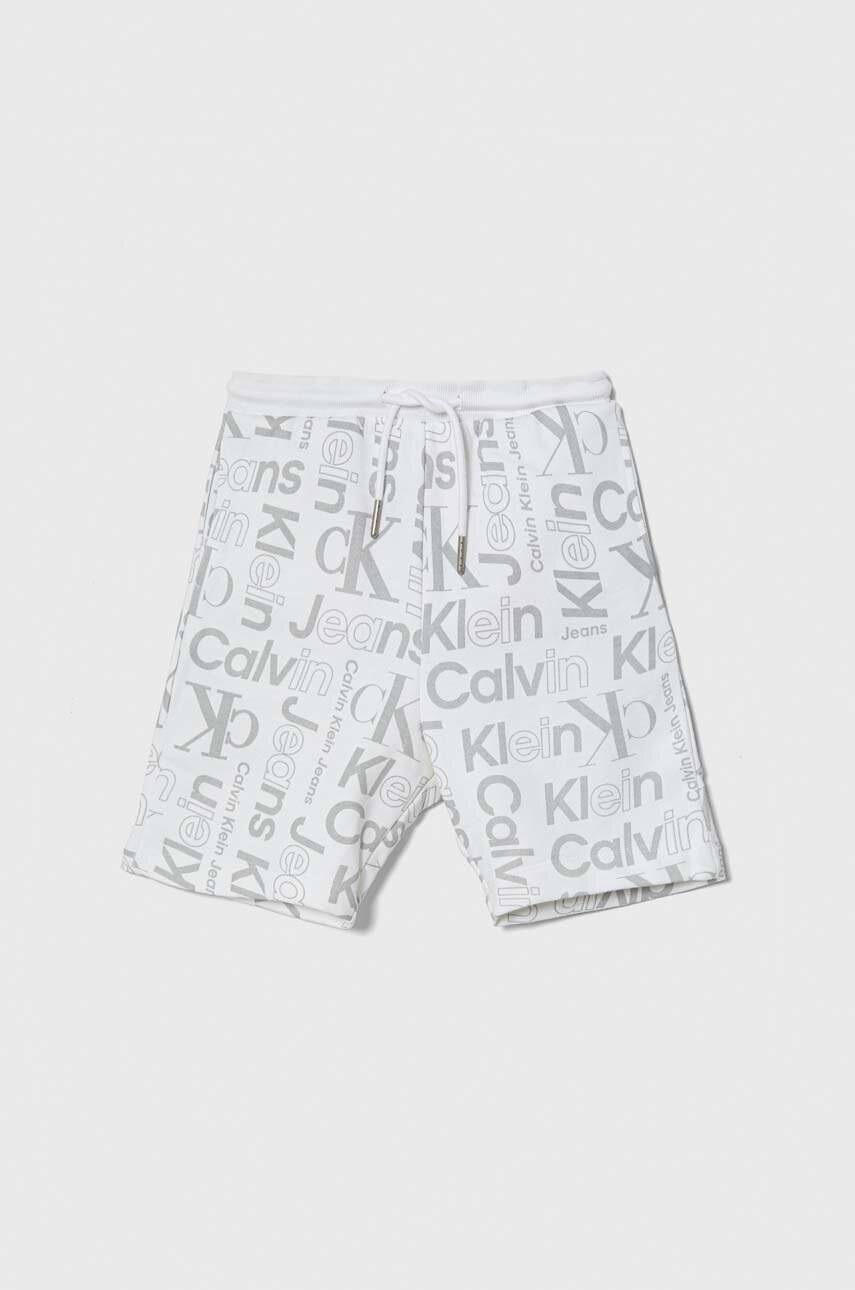 

Детски памучен къс панталон Calvin Klein Jeans в сиво с регулируема талия, Сив