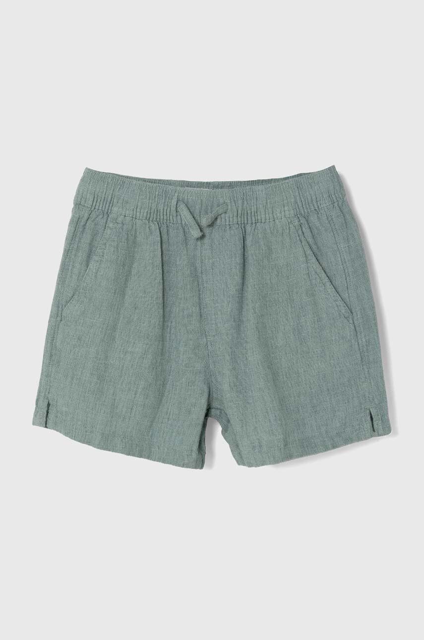 Abercrombie & Fitch pantaloni scurți de in pentru copii culoarea verde, talie reglabila
