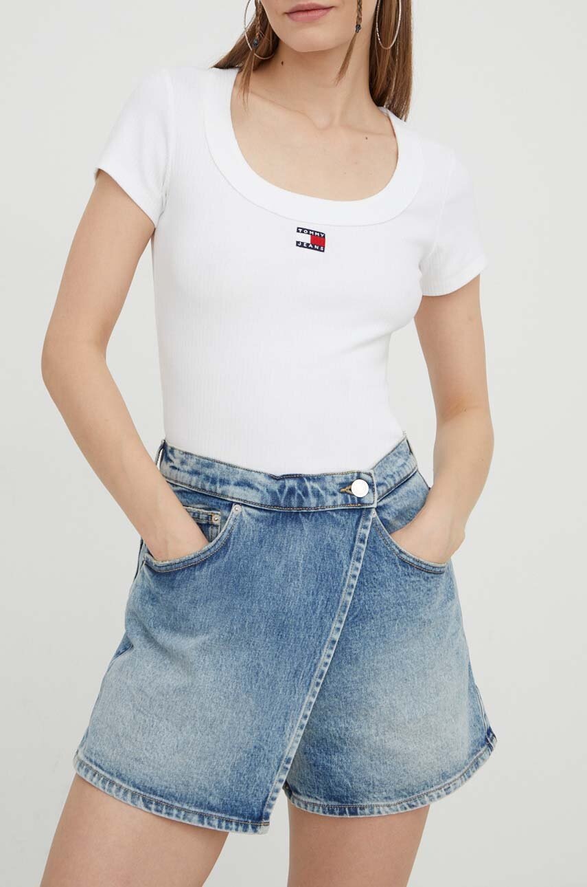 Tommy Jeans pantaloni scurți femei, uni, high waist DW0DW16977