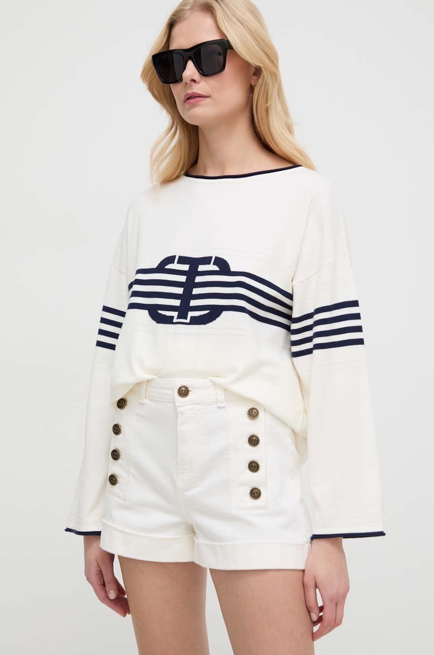 Levně Kraťasy Twinset dámské, bílá barva, hladké, high waist