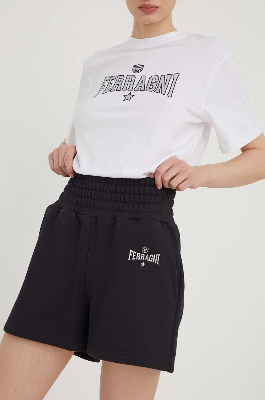 Levně Bavlněné šortky Chiara Ferragni STRETCH černá barva, hladké, high waist, 76CBDC01