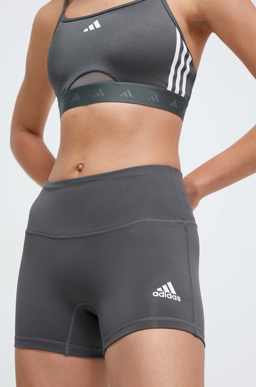 adidas Performance pantaloni scurți de antrenament culoarea gri, uni, medium waist HR8895