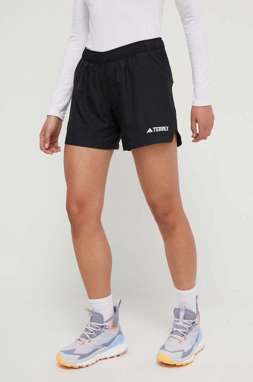 adidas TERREX pantaloni scurți sport TERREX Multi femei, culoarea negru, uni, medium waist HZ6284