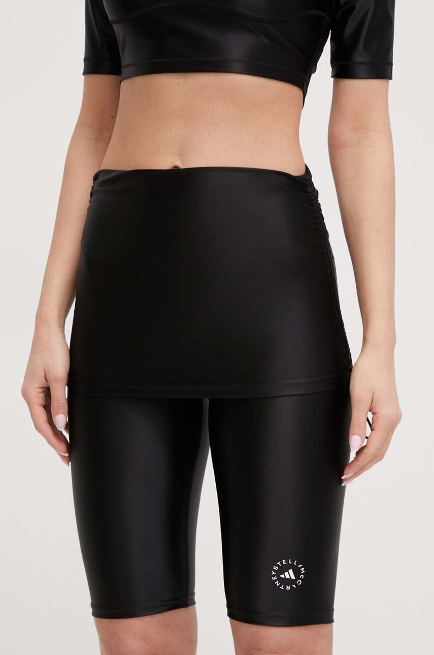 adidas by Stella McCartney pantaloni scurti femei, culoarea negru, neted, high waist