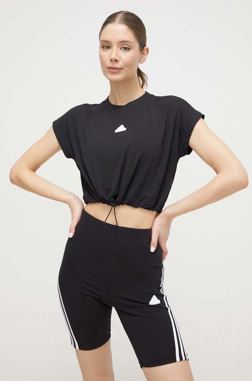Шорти adidas жіночі колір чорний з аплікацією висока посадка 