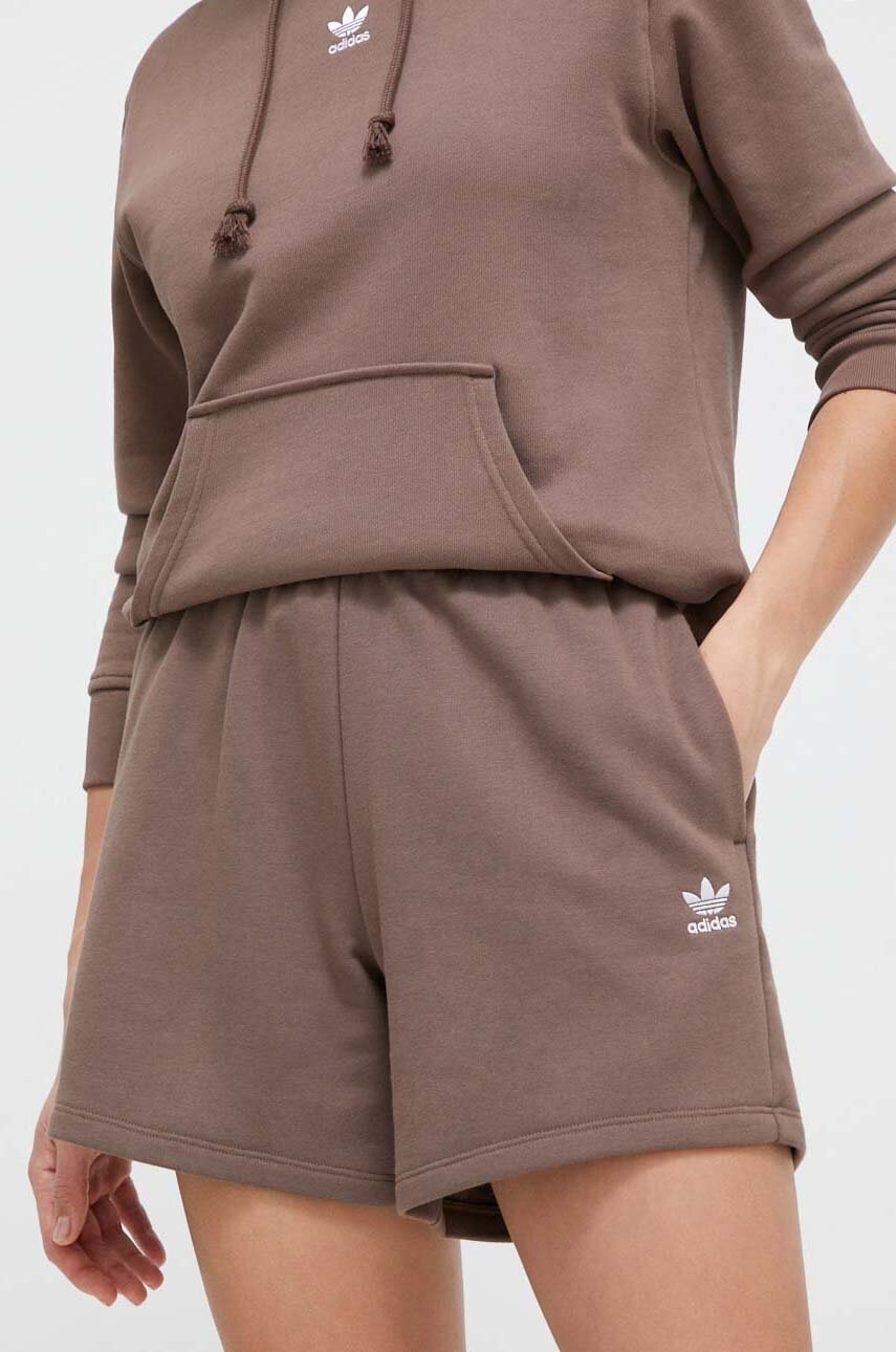 adidas Originals pantaloni scurti femei, culoarea maro, neted, high waist