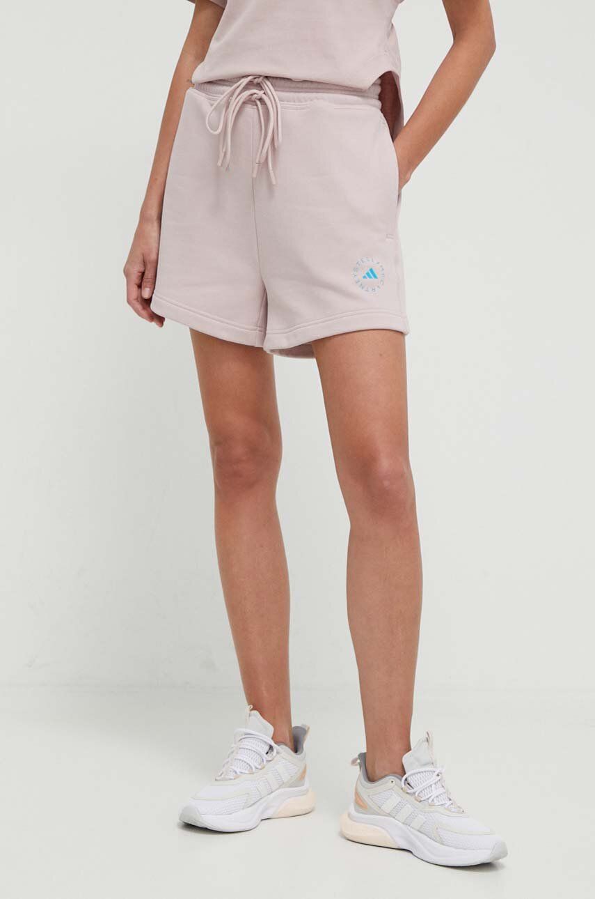 adidas by Stella McCartney pantaloni scurti femei, culoarea roz, cu imprimeu, high waist