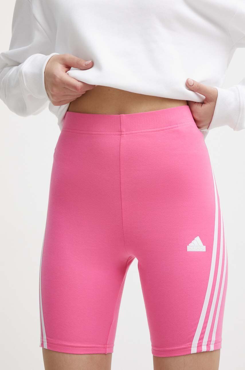 Levně Kraťasy adidas dámské, růžová barva, s aplikací, high waist, IS3630