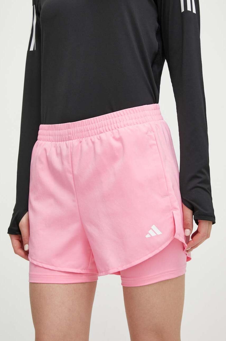 adidas Performance pantaloni scurți de antrenament culoarea roz, uni, high waist IS3950