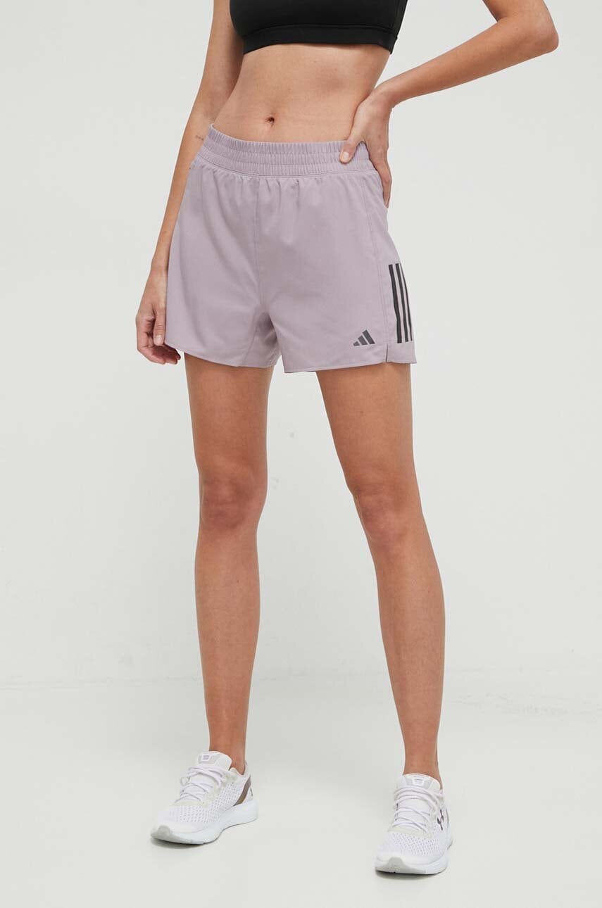 adidas Performance pantaloni scurți de alergare Own the Run culoarea violet, cu imprimeu, high waist