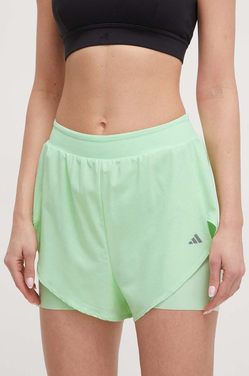 adidas Performance pantaloni scurți de antrenament culoarea verde, uni, high waist IU1141