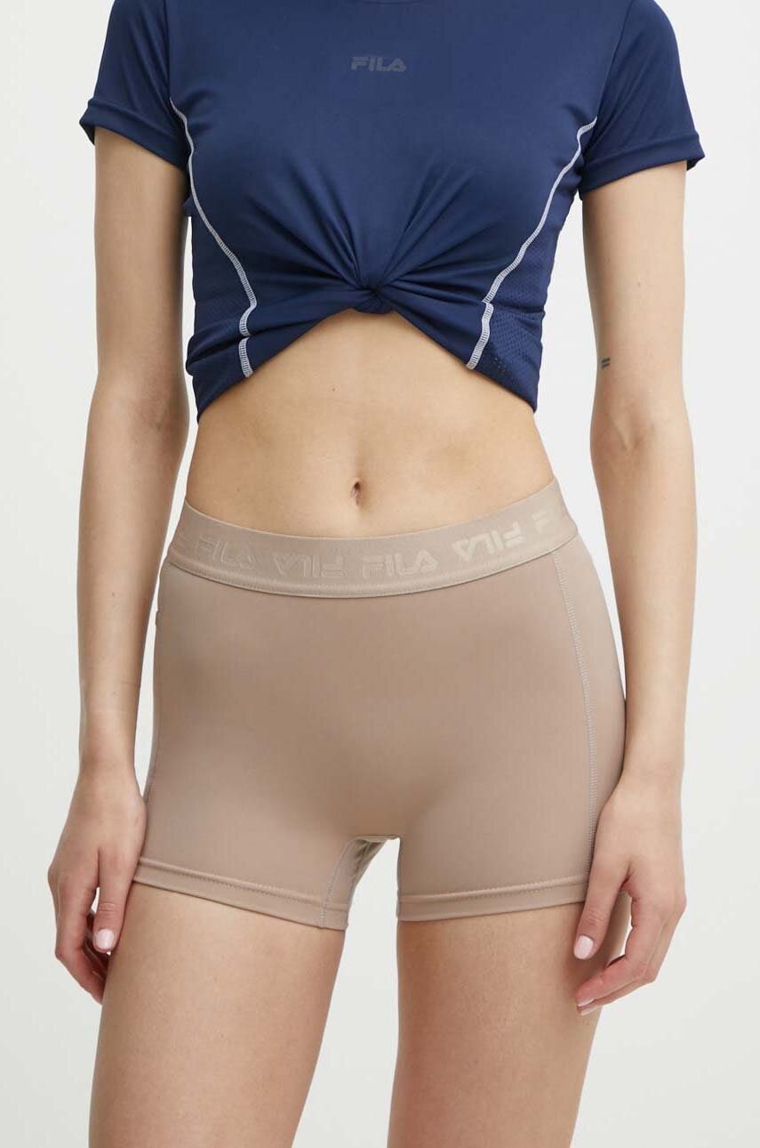 Fila pantaloni scurți de alergare Rianxo culoarea maro, neted, medium waist, FAW0724