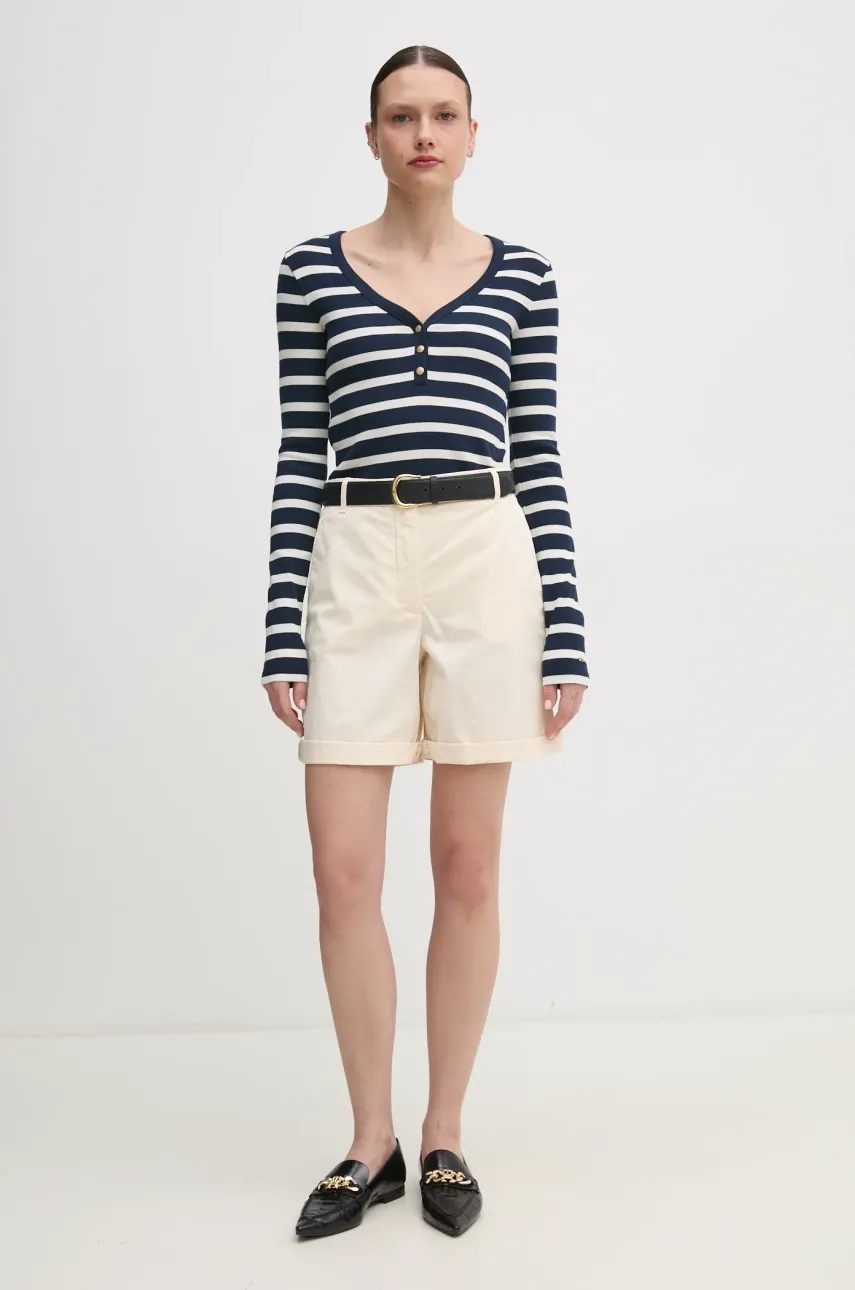 Шорты Tommy Hilfiger женские цвет бежевый однотонные высокая посадка Шорты Tommy Hilfiger женские цвет бежевый однотонные высокая посадка