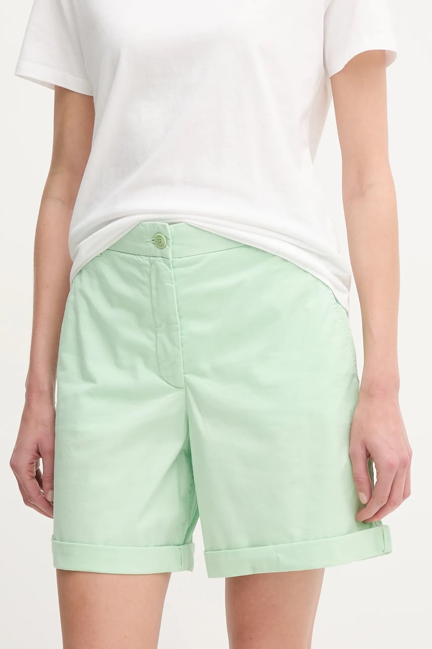 Levně Kraťasy Tommy Hilfiger dámské, zelená barva, hladké, high waist, WW0WW42457